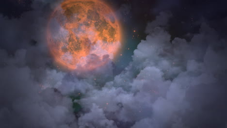 big red moon and mystical clouds in night