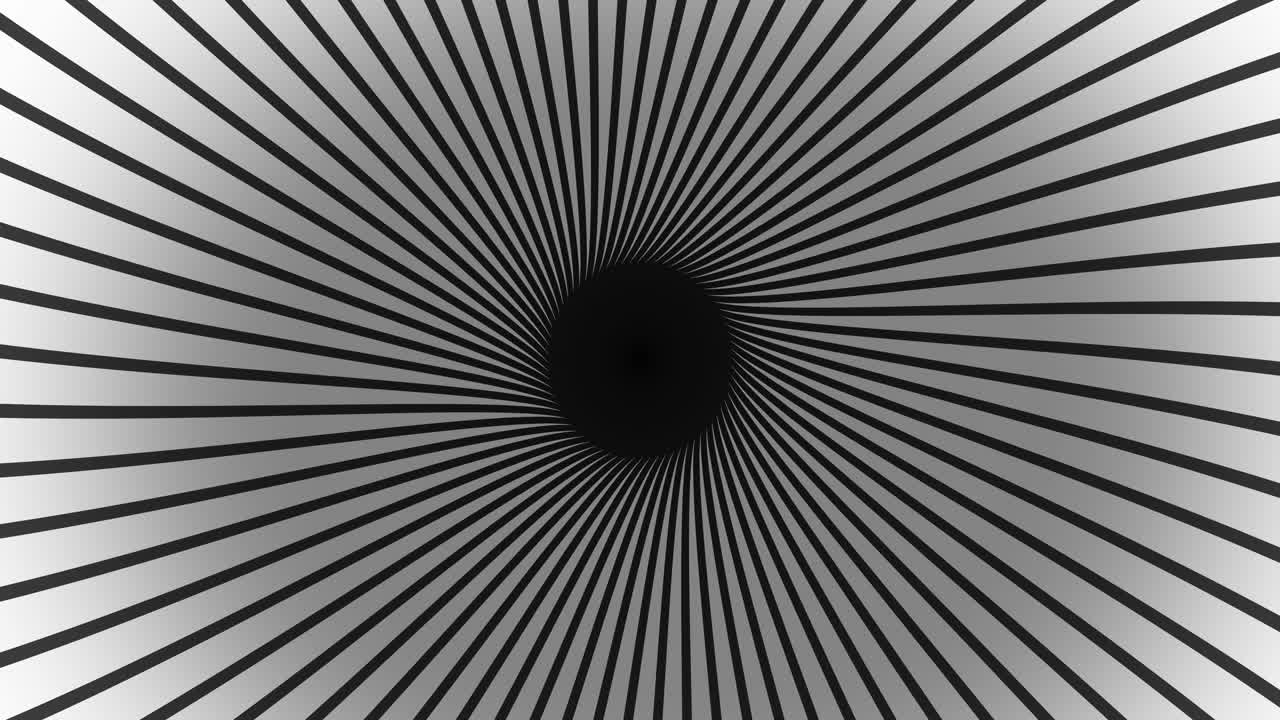 Animation of black and white stripes spinning over black background