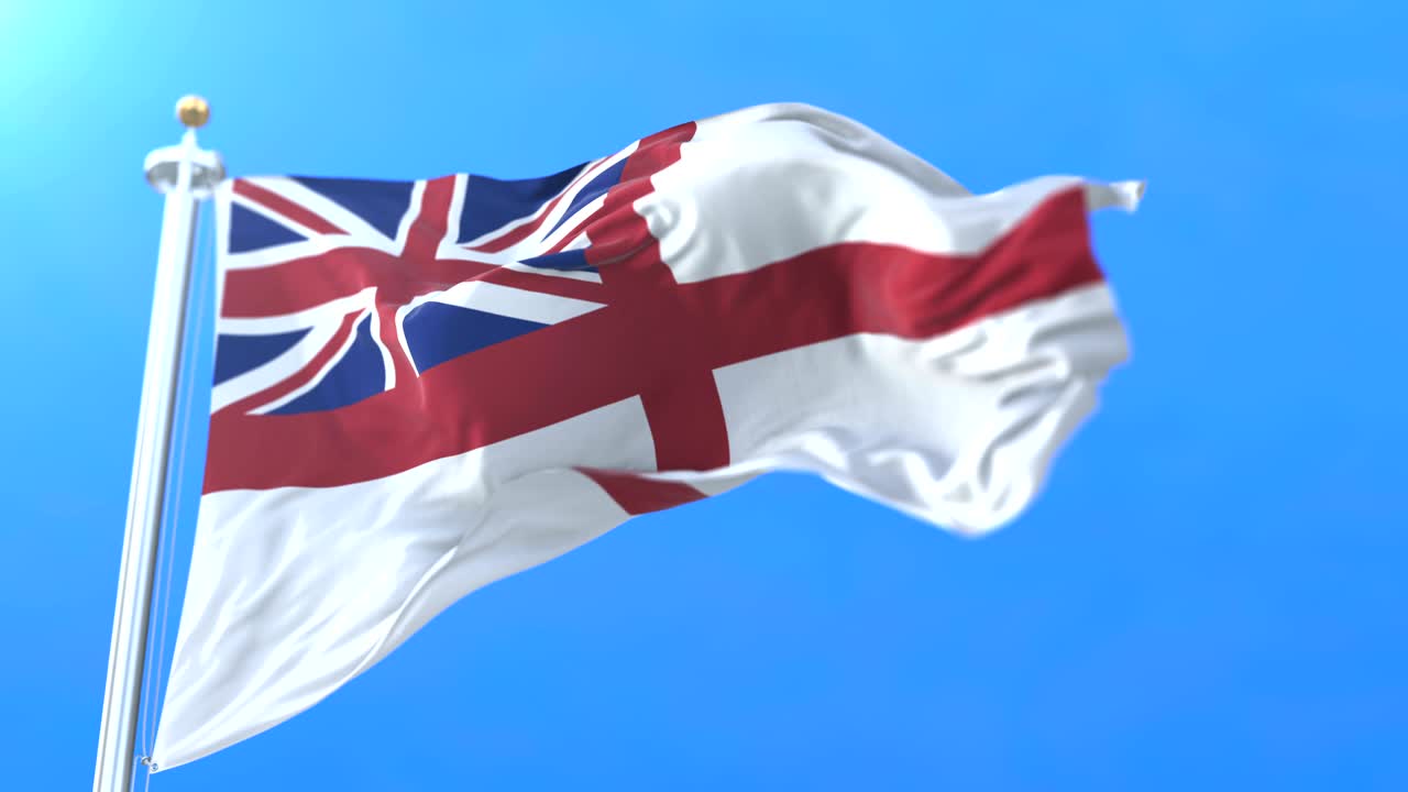 화이트 스인 (white ensign) 또는 세인트 조지 (st george's ensign) 의 영국 스인이 흔들리고 있다.