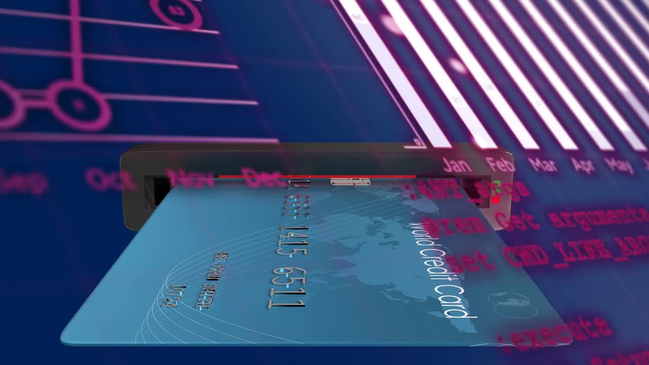 animación del procesamiento de datos financieros a través de terminales de pago
