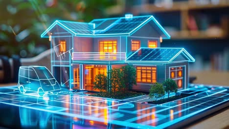 sustainable home with solar panels and electric vehicle