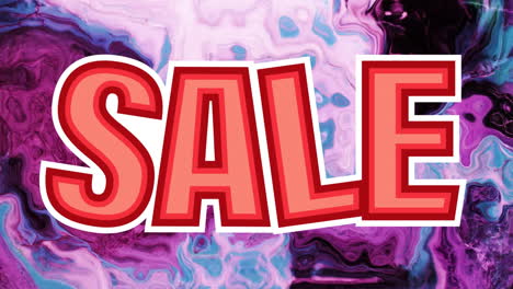 animación de venta de texto en rojo, sobre un fondo rosa y gris arremolinado