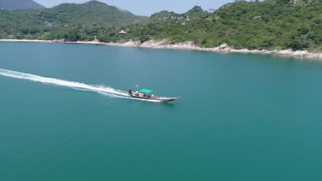 motor boat sails in the sea. beauty nature landscape. thailand. drone video. 4k