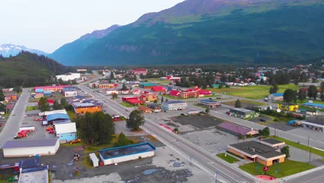 4k drone video of fishing village in valdez, ak during sunny summer day