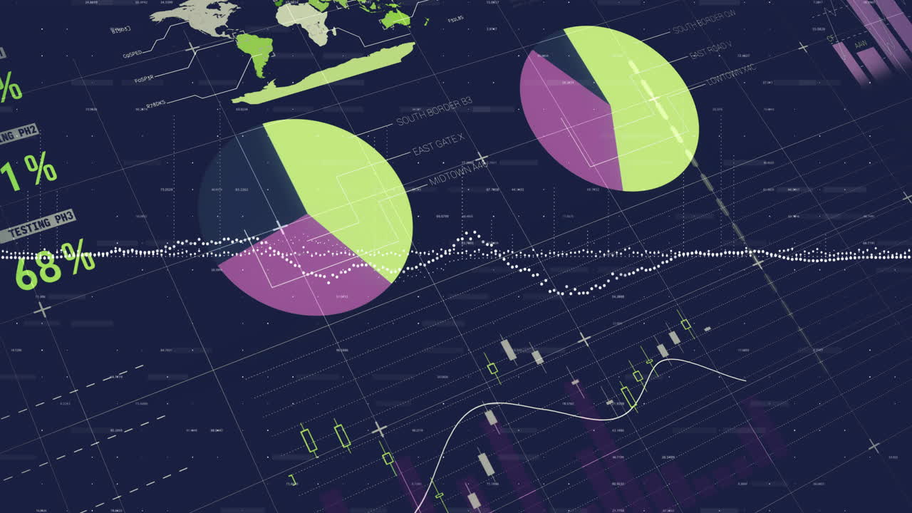 animación del procesamiento de datos financieros sobre un fondo oscuro