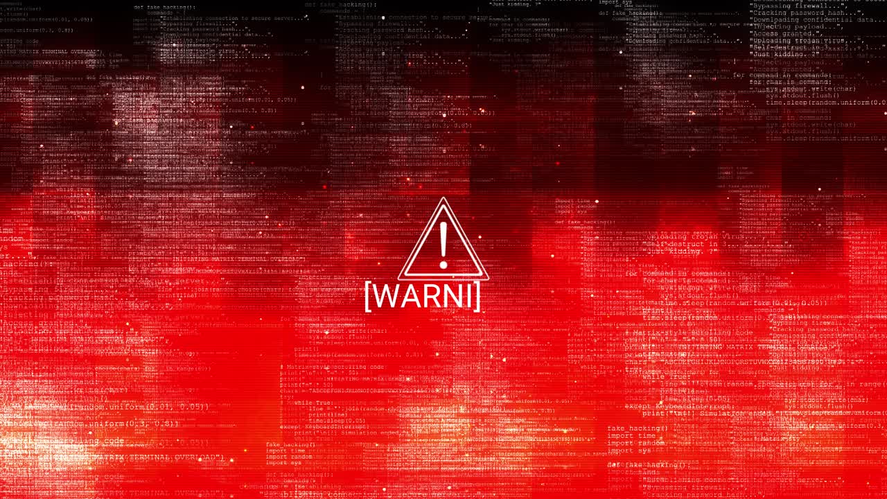 Cyber attack and security breach warning alert message virus code software hack hacking attack in