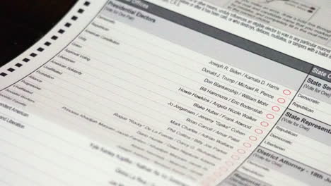United States 2020 Blank Presidential Election Ballot, Donald Trump and Joe Biden Bubbles