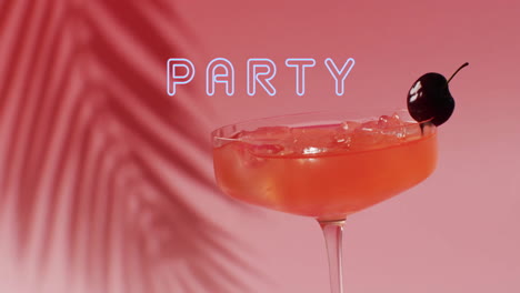 Animation-Von-Party-Neontext-Und-Cocktail-Auf-Rosa-Hintergrund