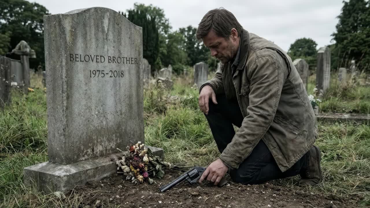 Man at Grave with Gun