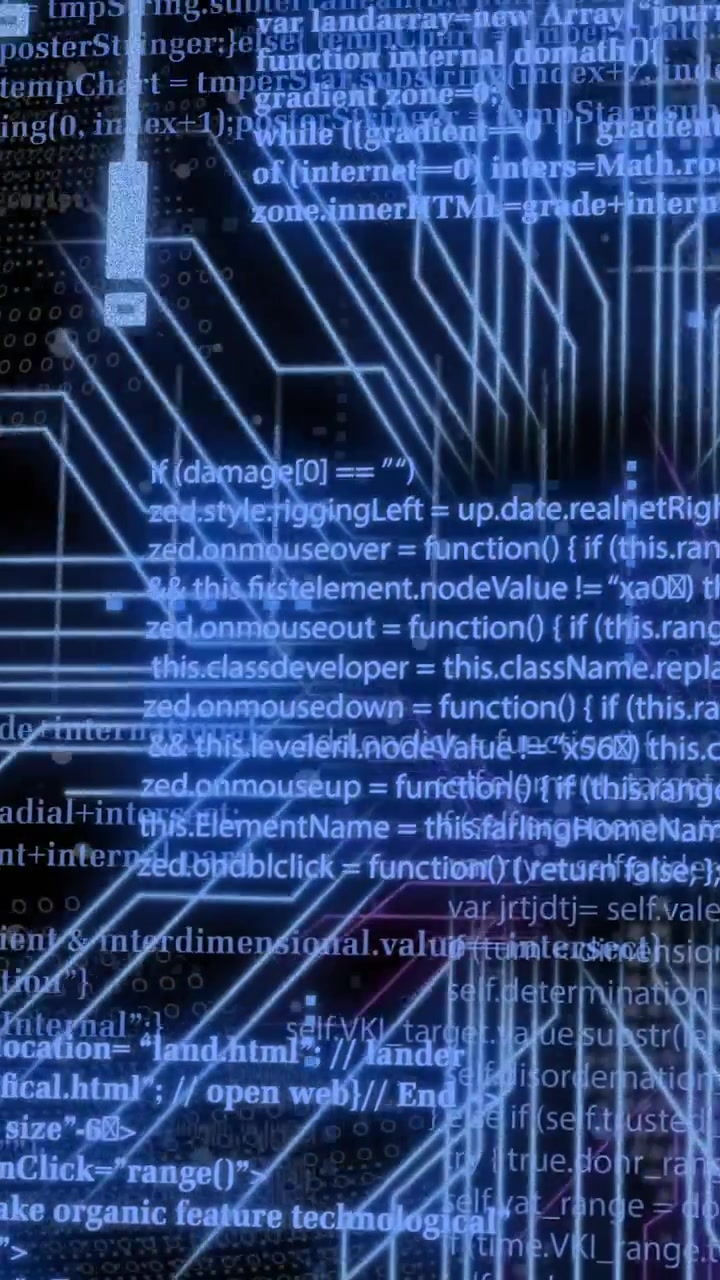 Animation of digital data processing and circuit board over black background