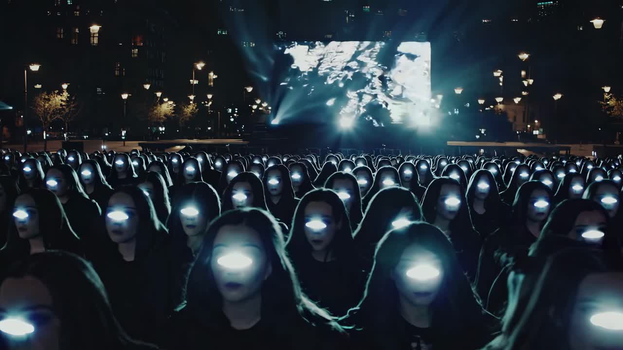 불과 스크린으로 큰 군중