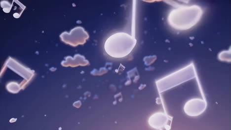 music notes floating among clouds in the night sky