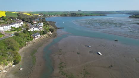 kingsbridge estuary tide out devon uk drone aerial view