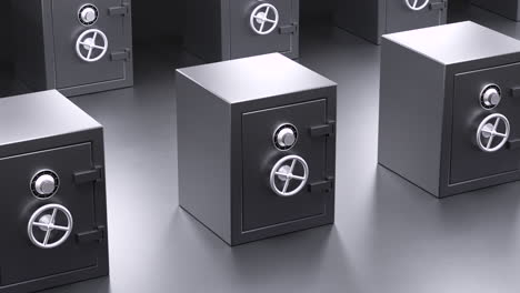 many safe deposit boxes. security and bank concept. 4k loop animation.