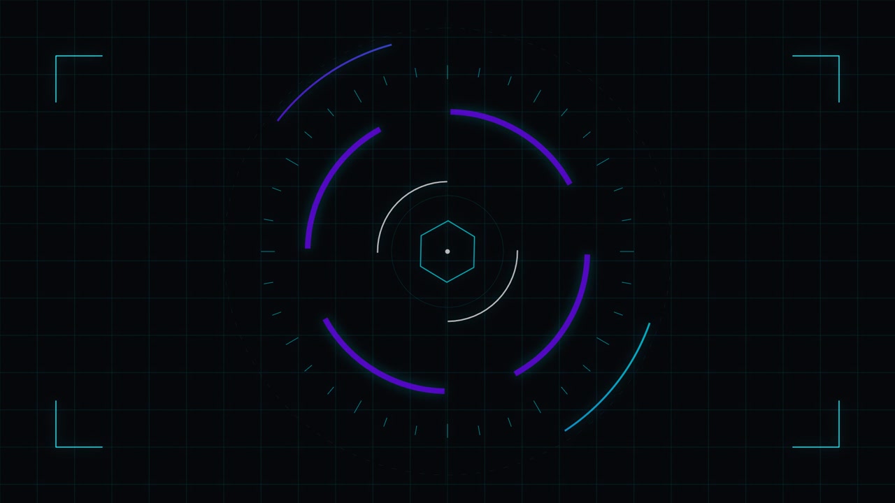 Futuristic Digital HUD Interface with Rotating Circular Elements