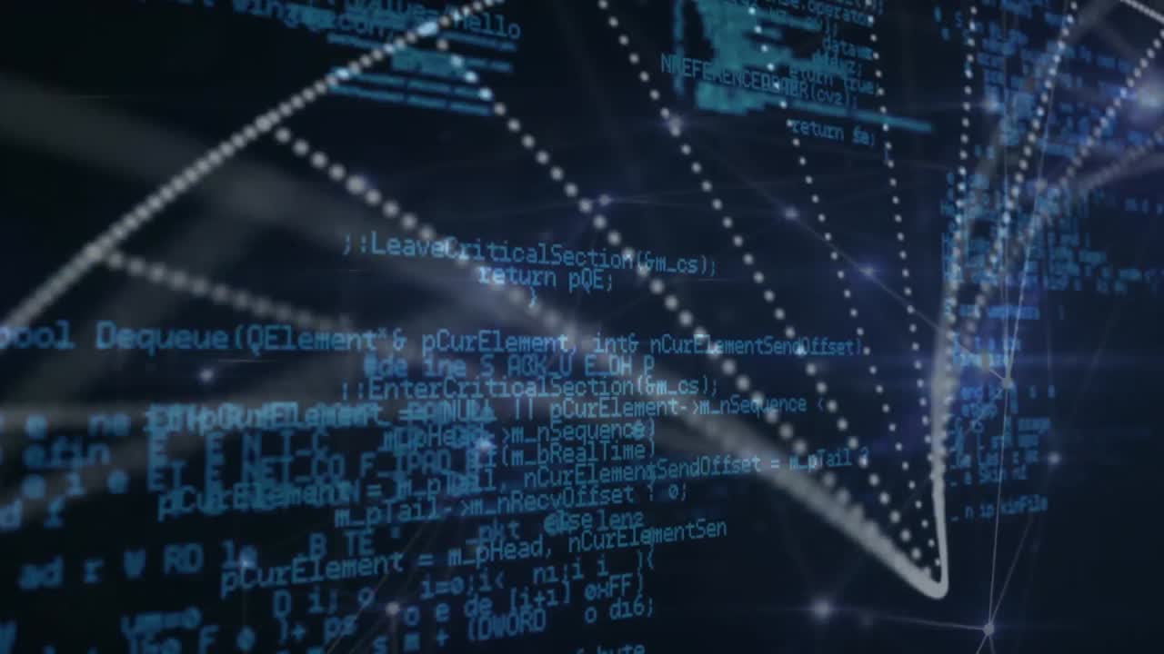 Animation of particles forming helix rotating over processing data
