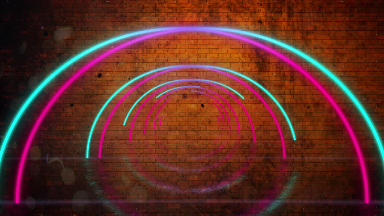 네온 분홍색과 파란색 터널의 애니메이션은 곤경에 처한 배경에서 원활한 루프로 움직입니다.