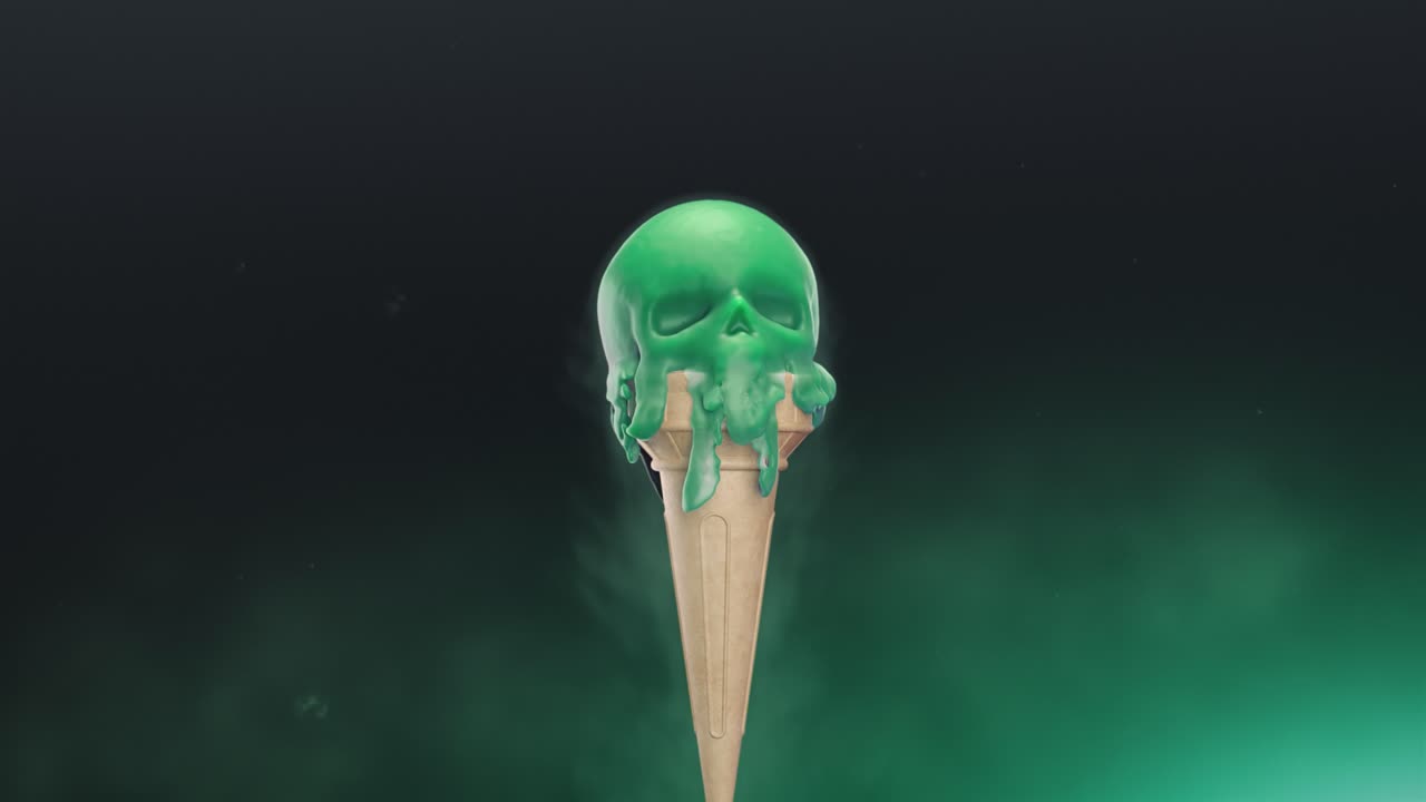 helado derretido en forma de cráneo