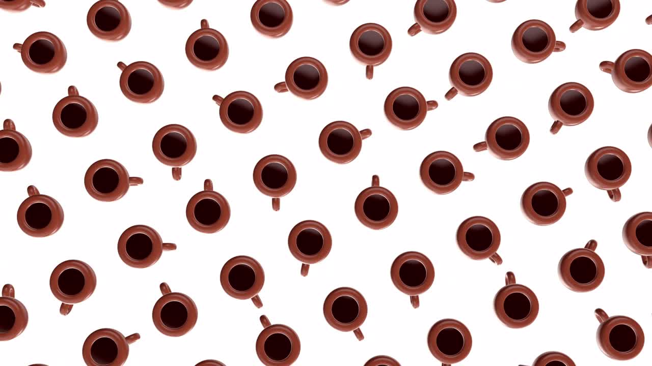 fondo de movimiento abstracto 3d con taza de café o té girada. patrón de animación de bucle de estilo realista de dibujos animados. arte de composición minimalista moderno para proyectos de comida y bebida