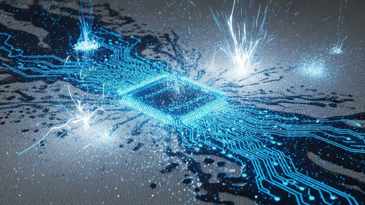 An Electrifying Transformation: A Close-up of a Circuit Board with Sparkling Blue Connectivity, Symbolizing Innovation in Technology and Digital Advancements