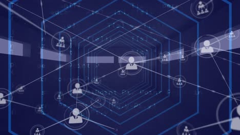 animation of networks of connections with icons over data processing