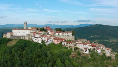 the medieval village of motovun at the hilltop in central istria, croatia