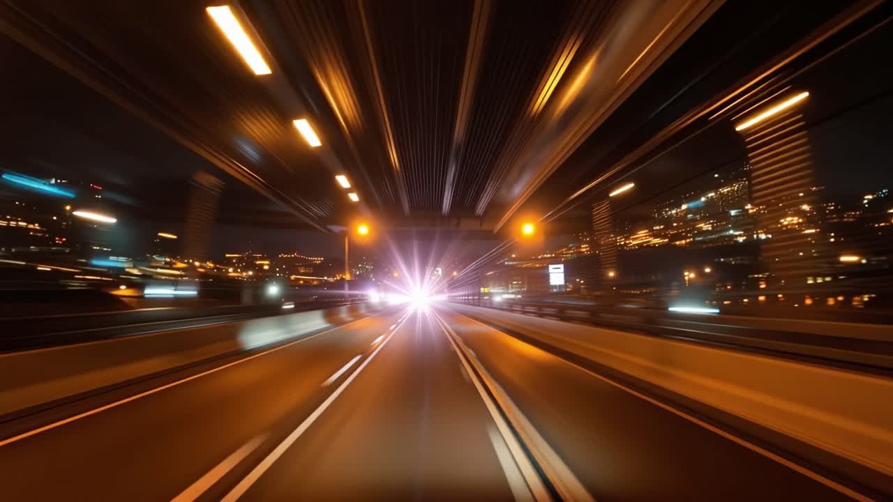 Uno Splendido Viaggio Notturno Attraverso uno Skyline Urbano: Catturare il Movimento e la Luce delle Strade Cittadine con Bagliori Brillanti e un'Estetica Vibrante in Due Inquadrature