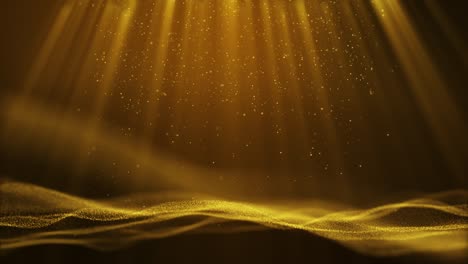 dark yellow gold particle form abstract animation background with falling and flicker light beam ray particles.