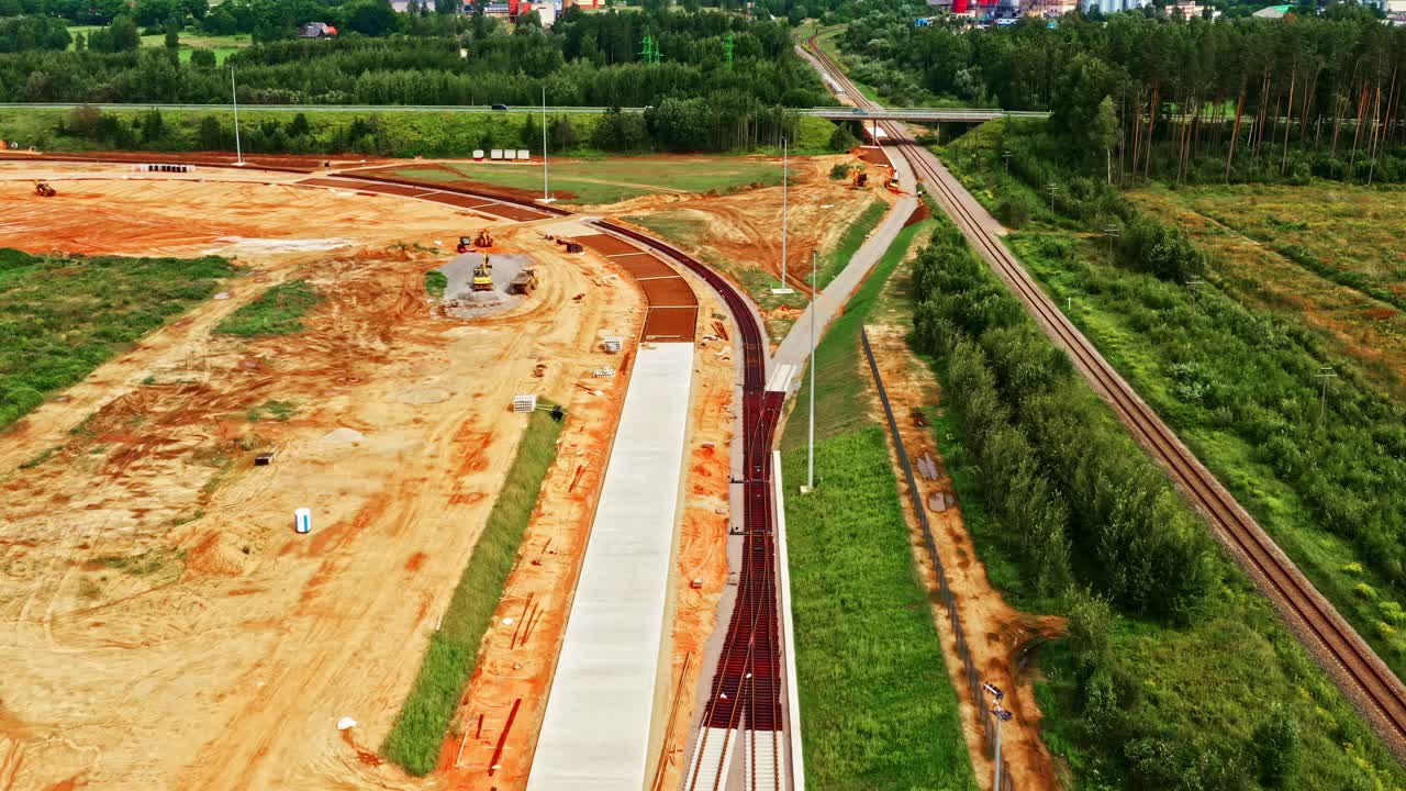 Drone video of new rail spur connects the industrial park to the main railway line