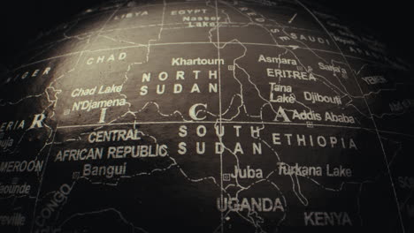 close-up of a world globe focusing on africa