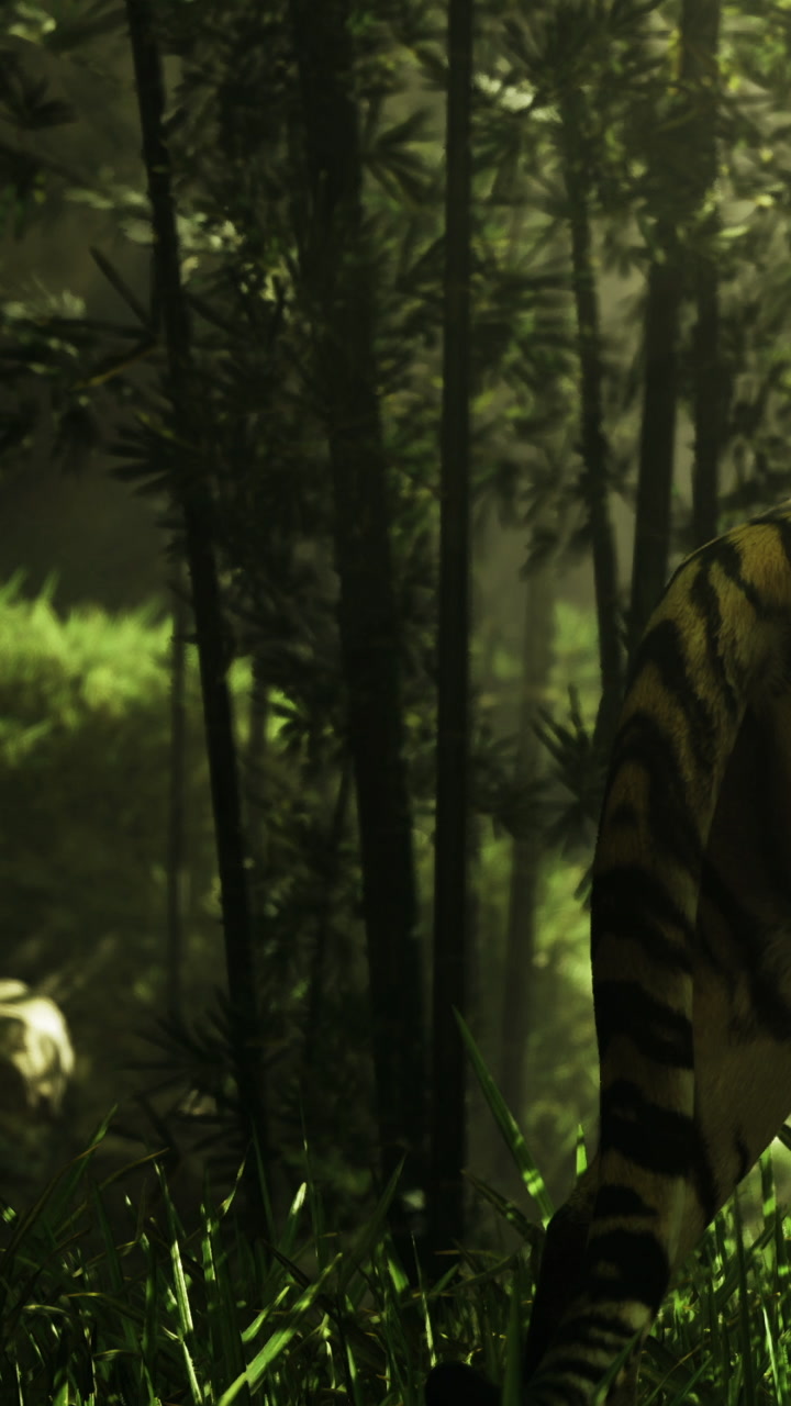 Tiger standing in forest during daylight with trees and grass