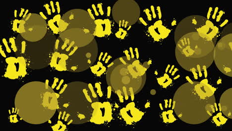 animación de huellas y puntos amarillos sobre fondo negro