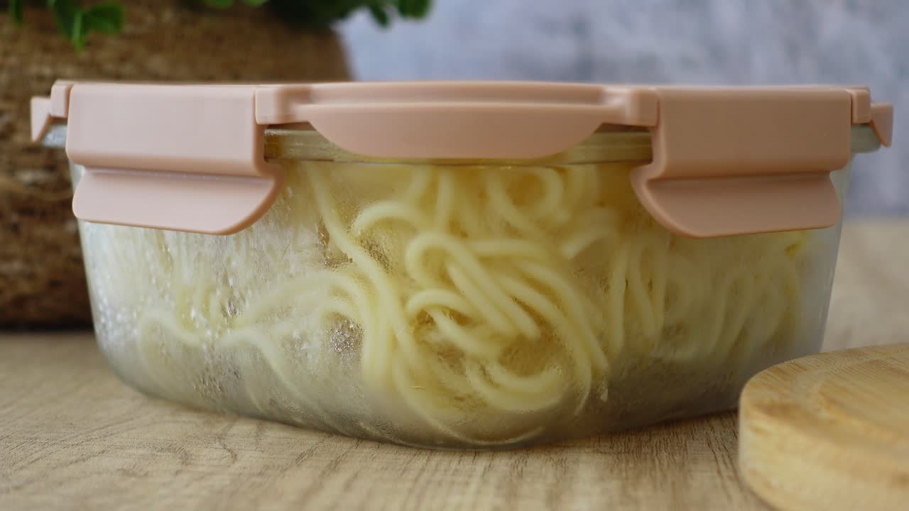 Cooked Noodles in a Clear Food Container