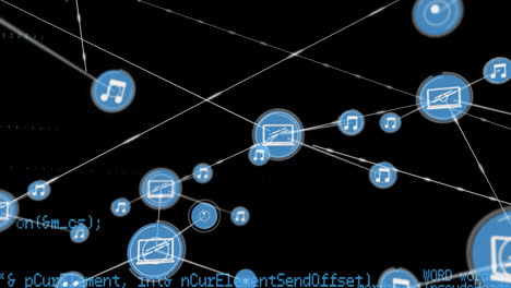 connectors and program codes on black background