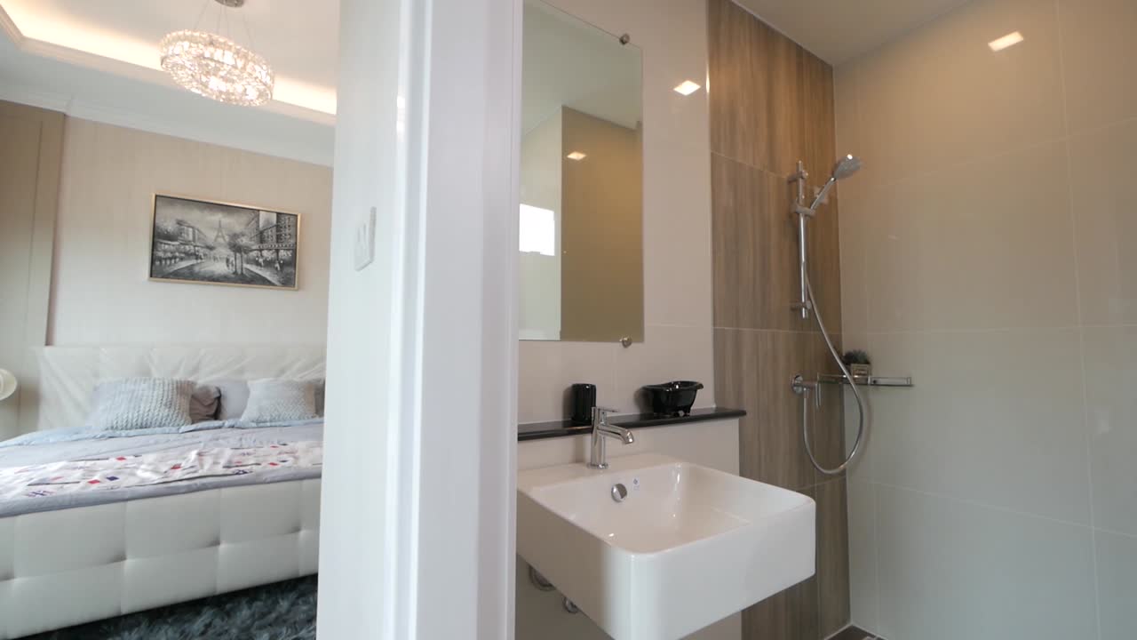 apartamento estudio minimalista y elegante - idea de decoración plana