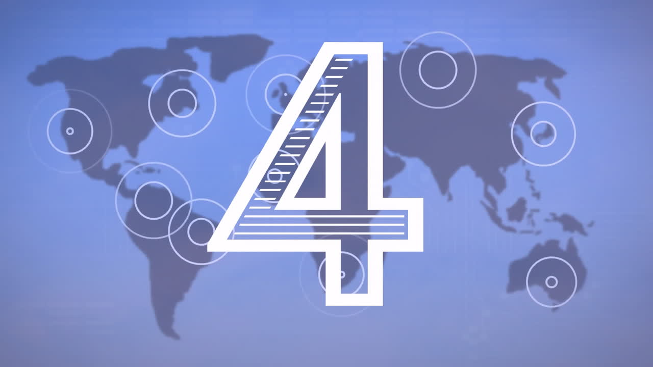 원형 데이터 포인트와 함께 세계 지도 위의 숫자 애니메이션