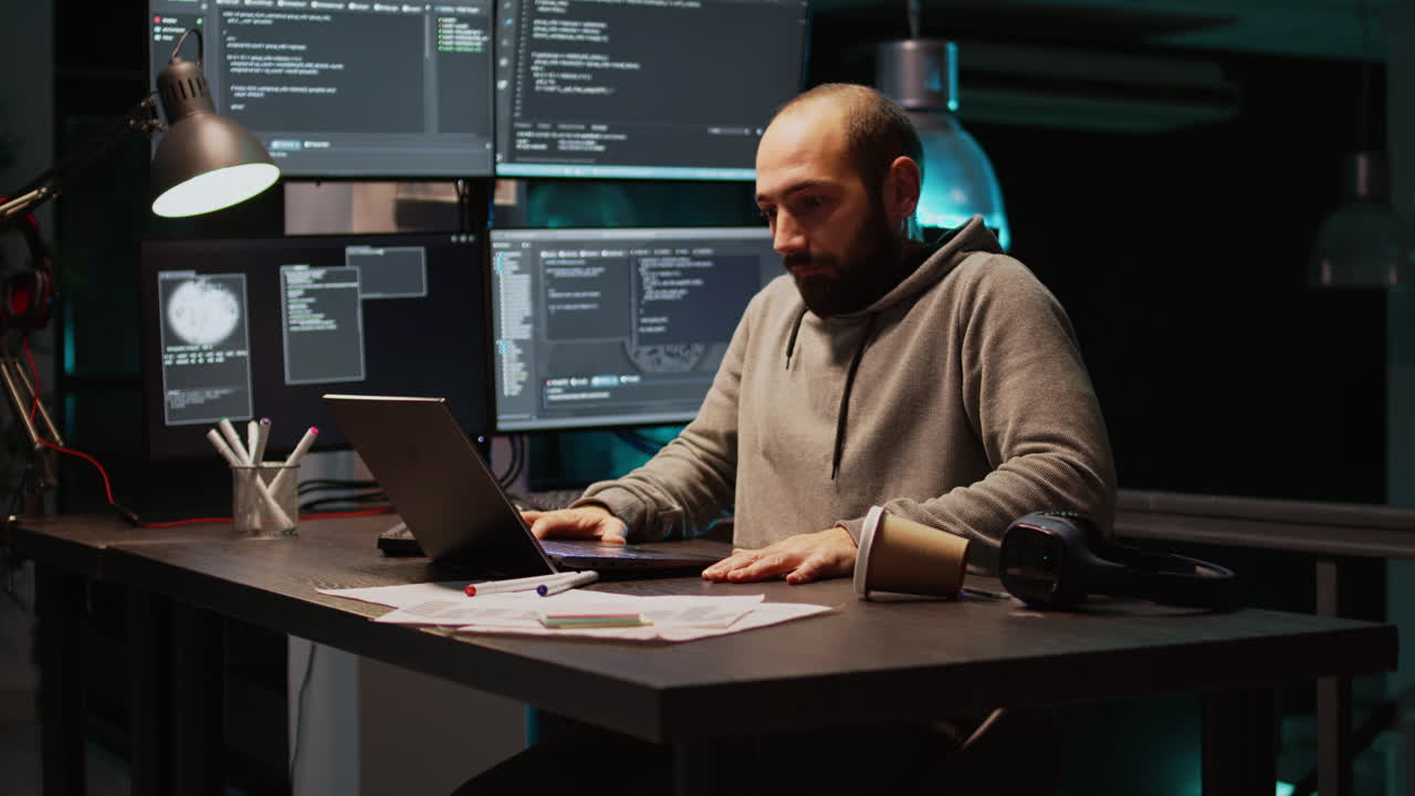 Tired Programmer Working Late on Computer