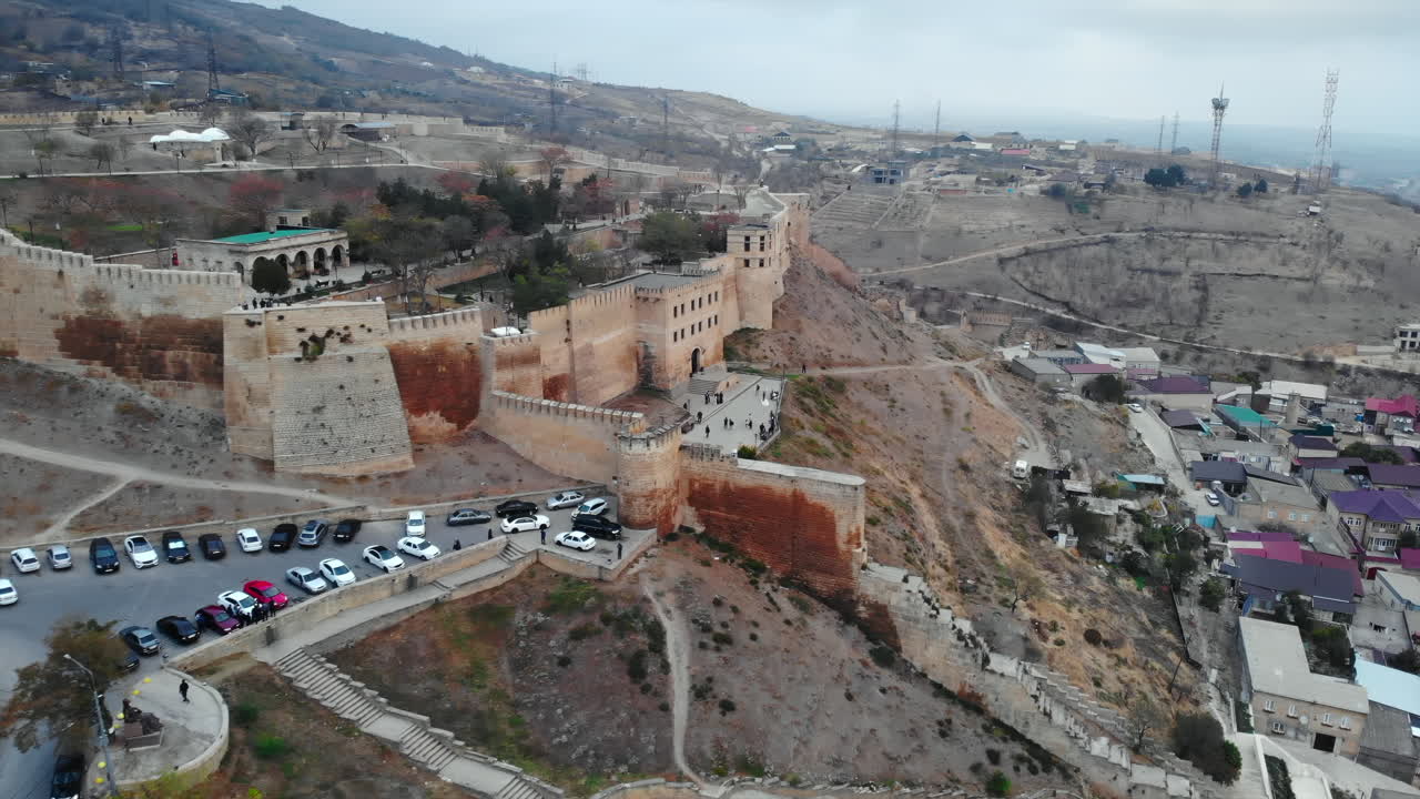 Aerial View of a Historic Fortress and Cityscape