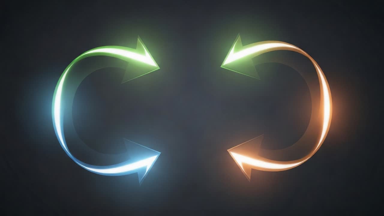 Dynamic Circular Motion: Two Frames Illustrating Vibrant, Colorful Arrows Indicating Interactive Movement and Energy Flow in a Visual Representation