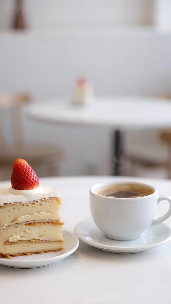 Pastel y café en un café estético con ambiente acogedor 4K