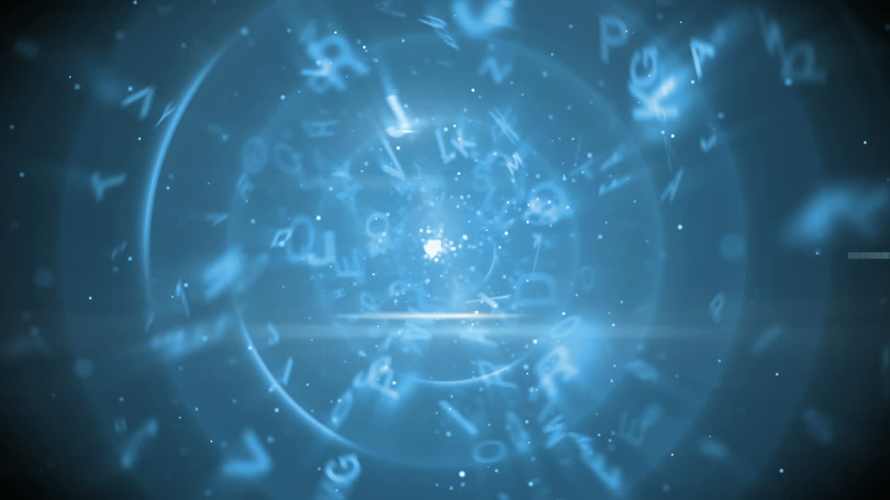 파란색 원과 어두운 배경에서 데이터 처리의 애니메이션