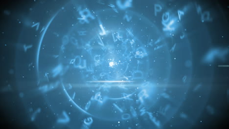 animación del procesamiento de datos sobre círculos azules y fondo oscuro