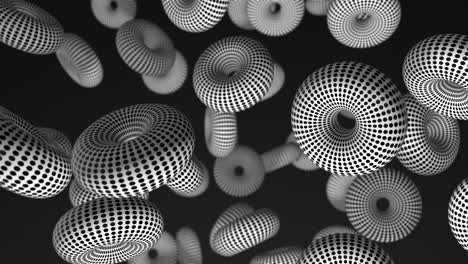 polka dot rings flying. abstract 3d animation.