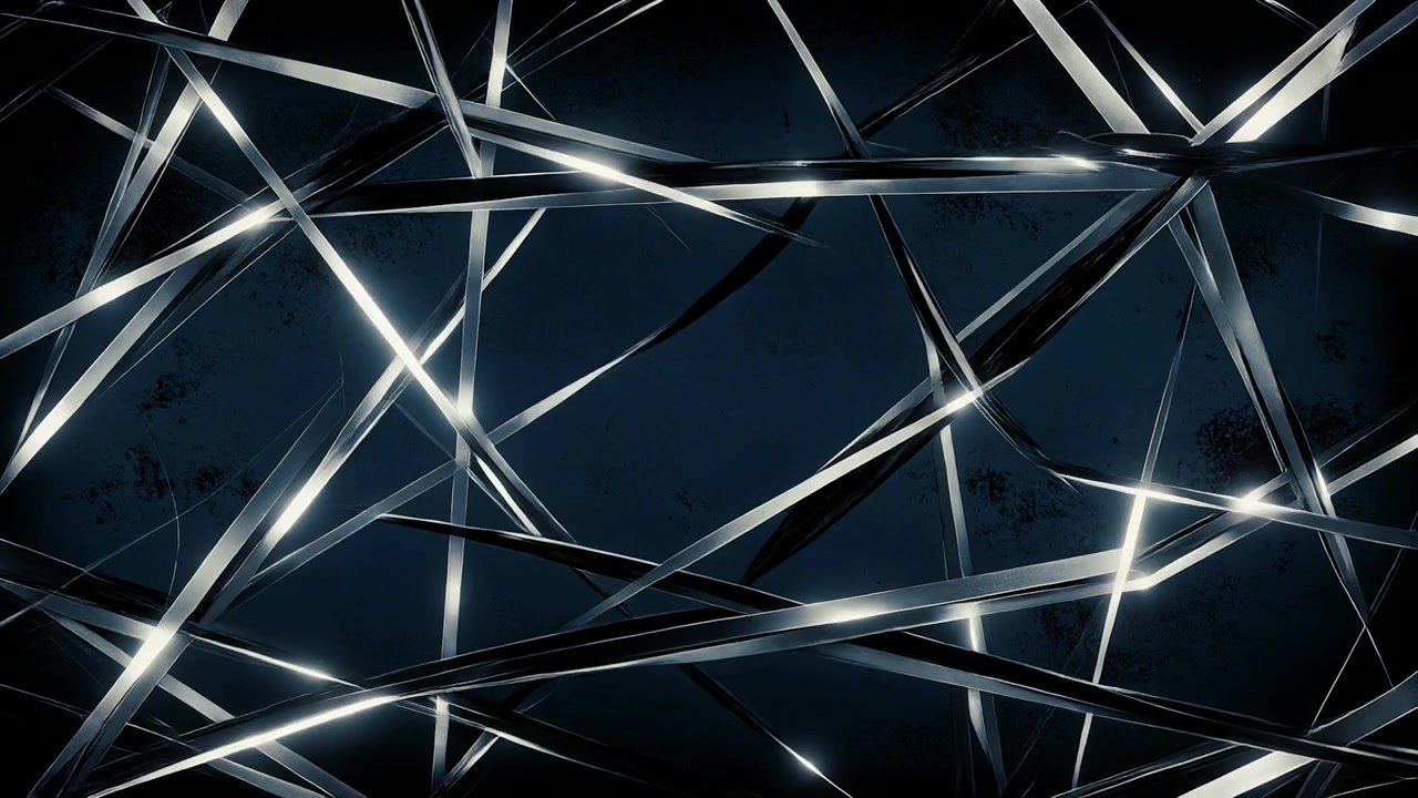 Sfondo astratto con linee metalliche affilate che si intersecano e luce brillante