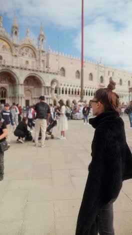 happy woman in venice, st. mark's square