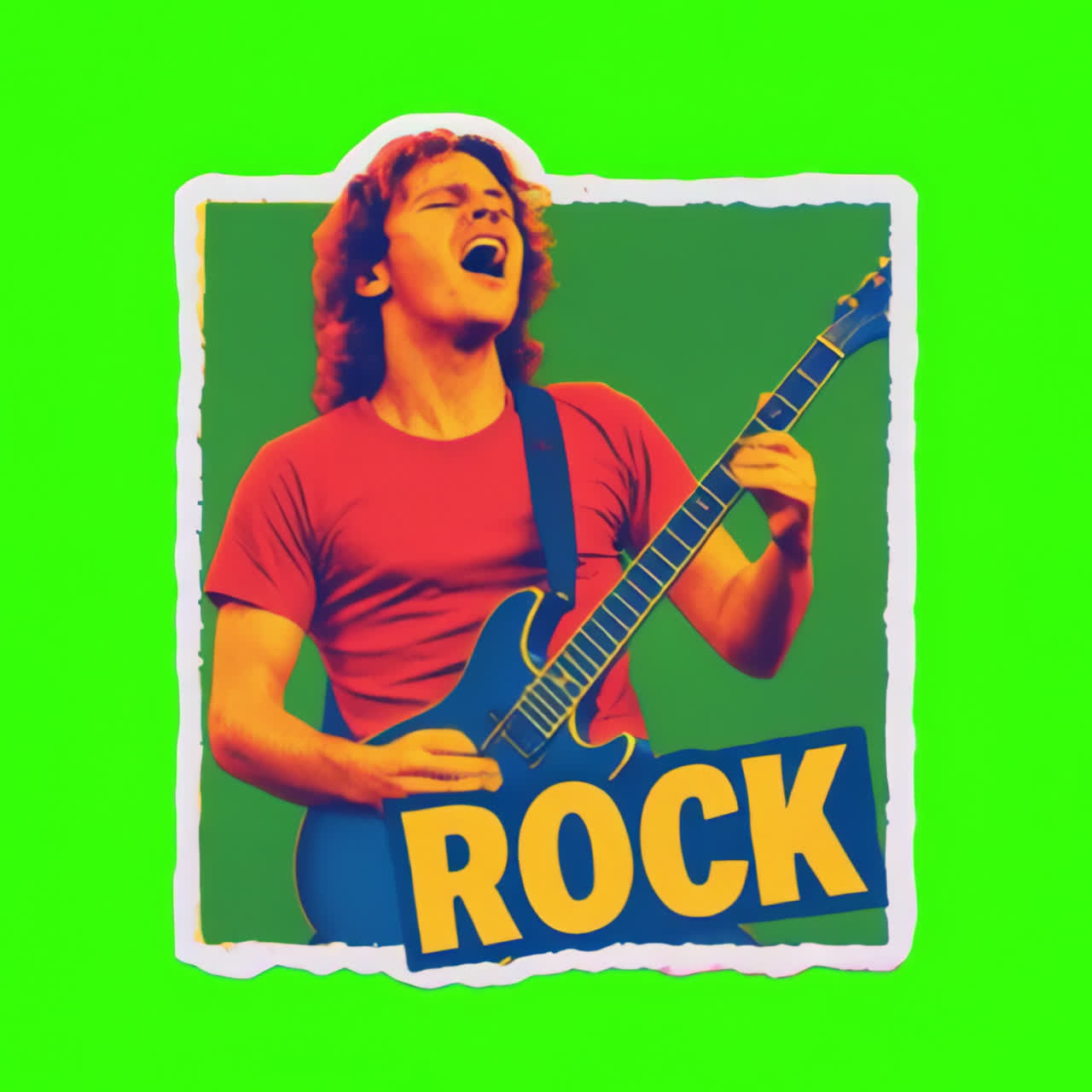 Vibrant rock guitarist poster animation isolated asset, transparent 4K video, alpha channel, ProRes