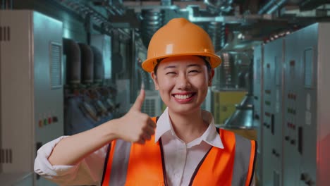 Engineer Showing Thumbs Up in Industrial Setting