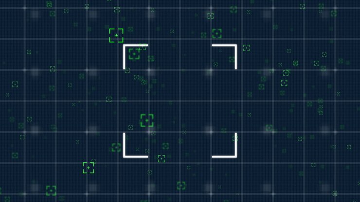 Animation of markers and data processing over dark background