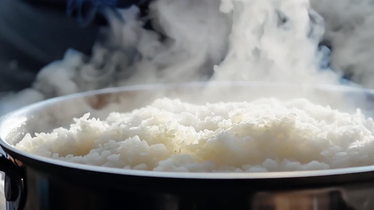 湯気の立つ炊きたてのご飯