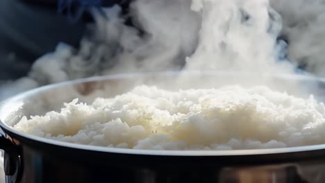 steaming cooked rice